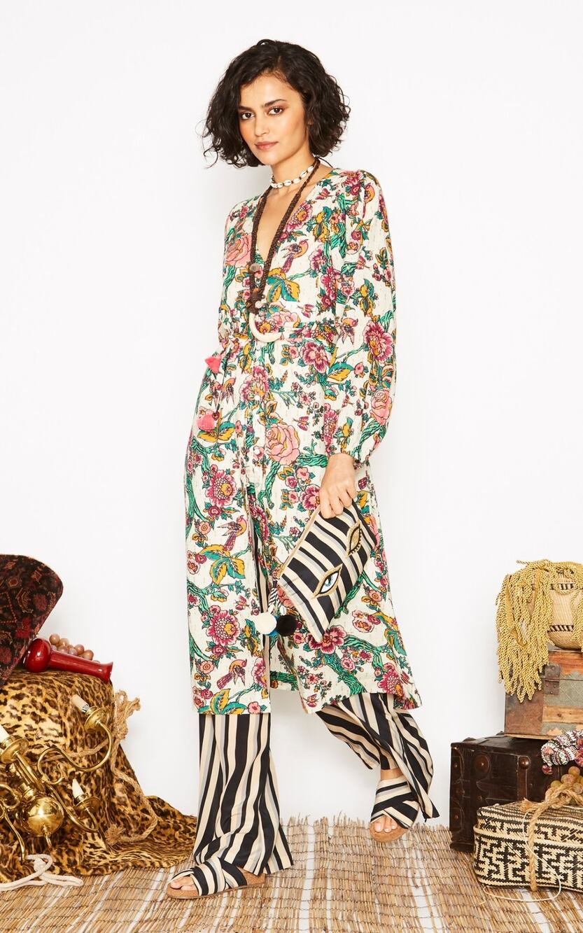 NWT Figue Malina Belted Bohemian Floral Paradise Printed Midi Dress Size M